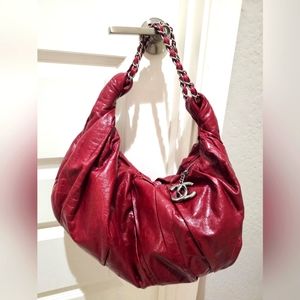 Chanel Twisted Hobo in burgundy red